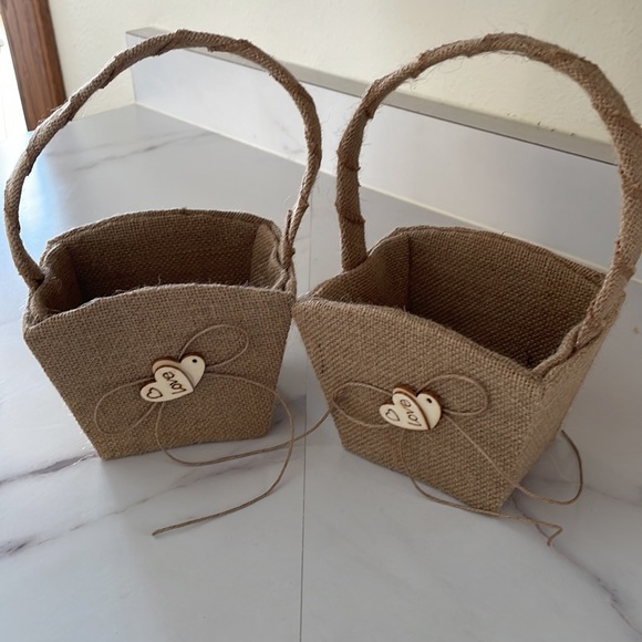 Burlap “Love” Baskets - Set of 2 - Picture 3 of 5
